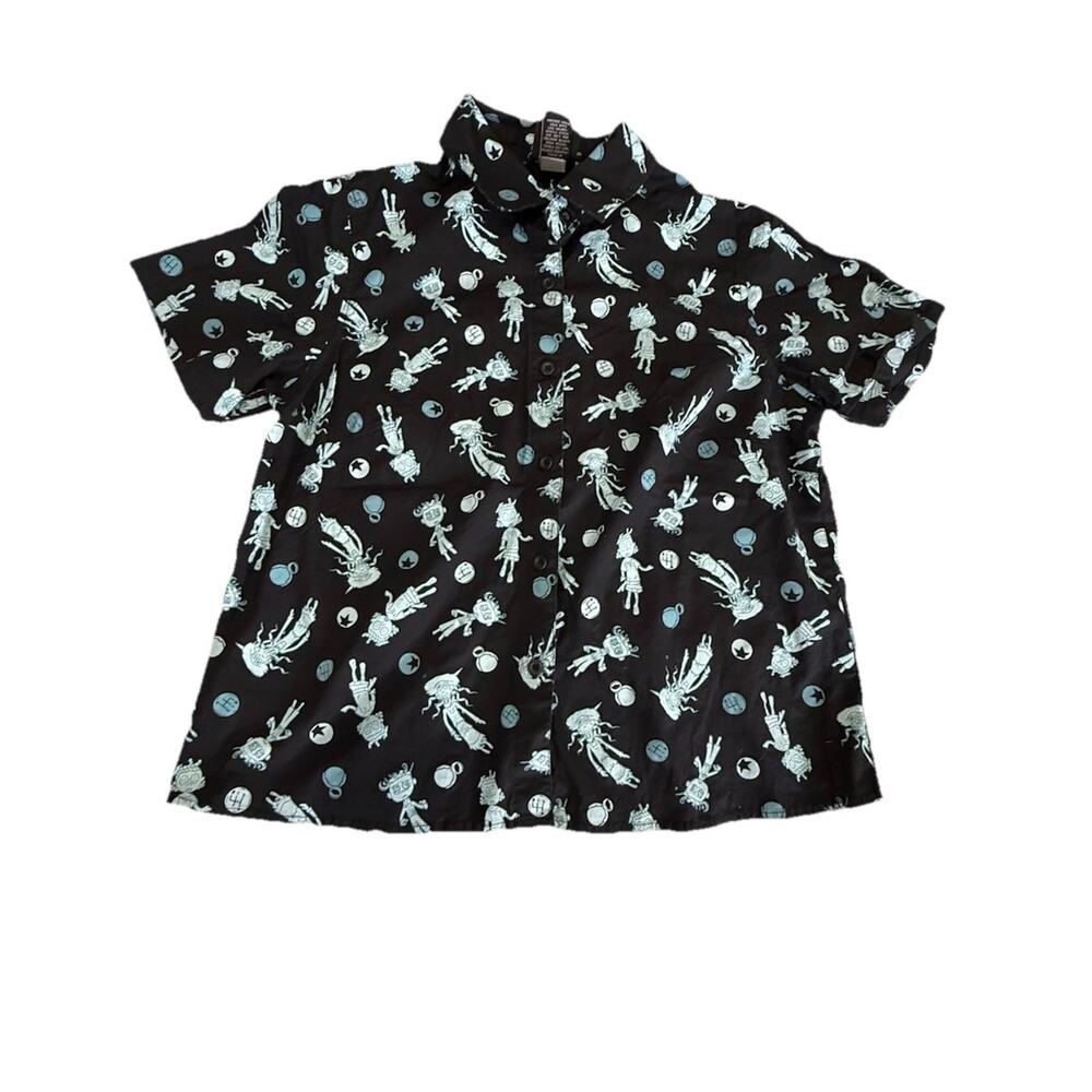 Coraline Ghost Children Print Button Front Cotton Blouse Top Sz Small Hot Topic